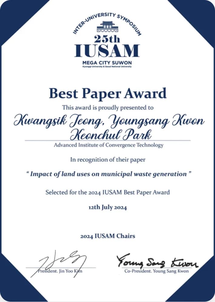 2024 IUSAM Best Paper Award — Impact of land uses on municipal waste generation